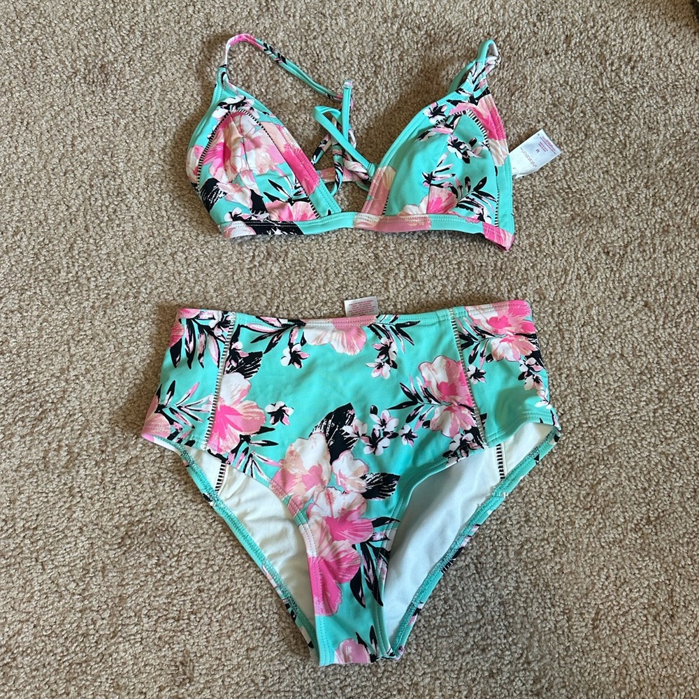 Xhiliration Mint Floral Bikini Set